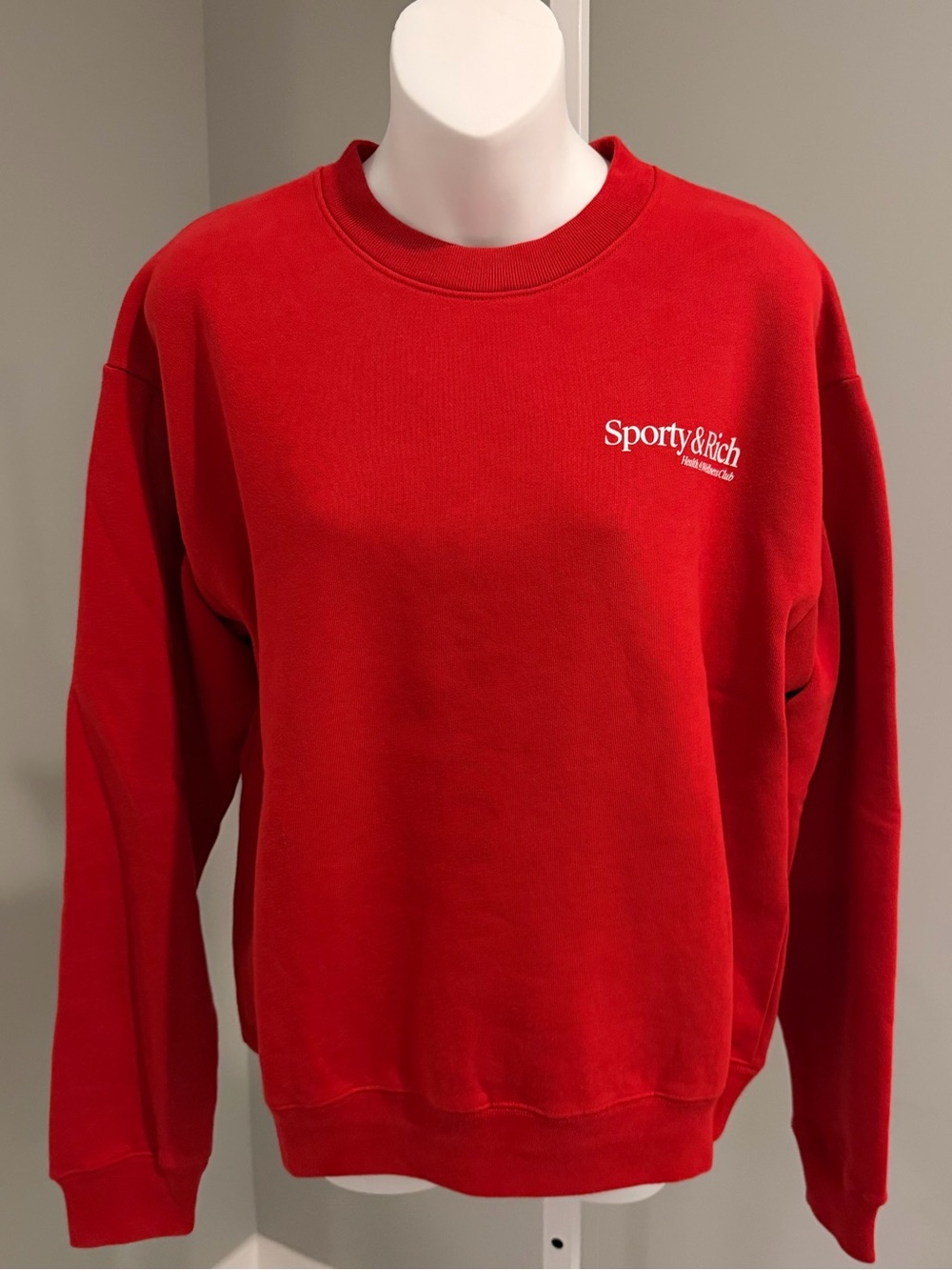 SPORTY & RICH Vibrant Red Health & Wellness Club Crewneck Sweatshirt S NWT $200!